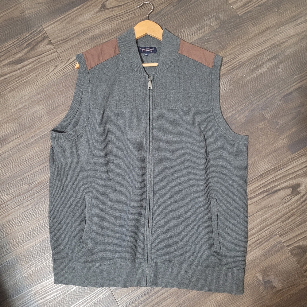 Roundtree & Yorke Gray Knit Vest Equestrian Preppy XL Pullover Grandpacore